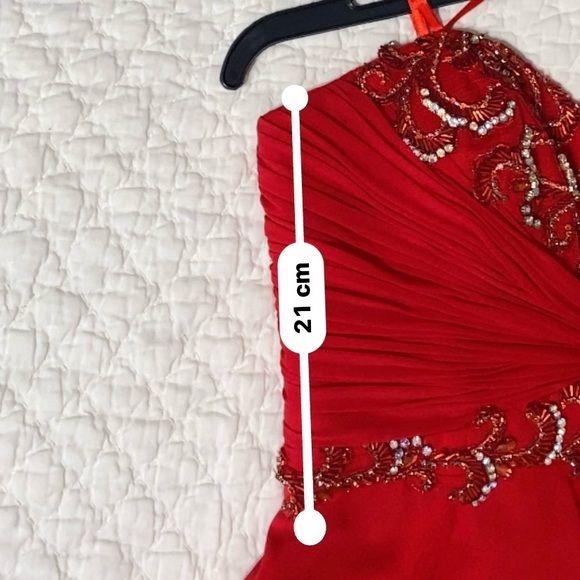 “Camille La Vie” Red Chiffon Embellished Sweetheart neckline gown. - Picture 7 of 9
